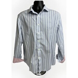 Egara Dress‎ Shirt Mens Large Blue/Green/Pink Modern Fit Stretch Flip Cuff